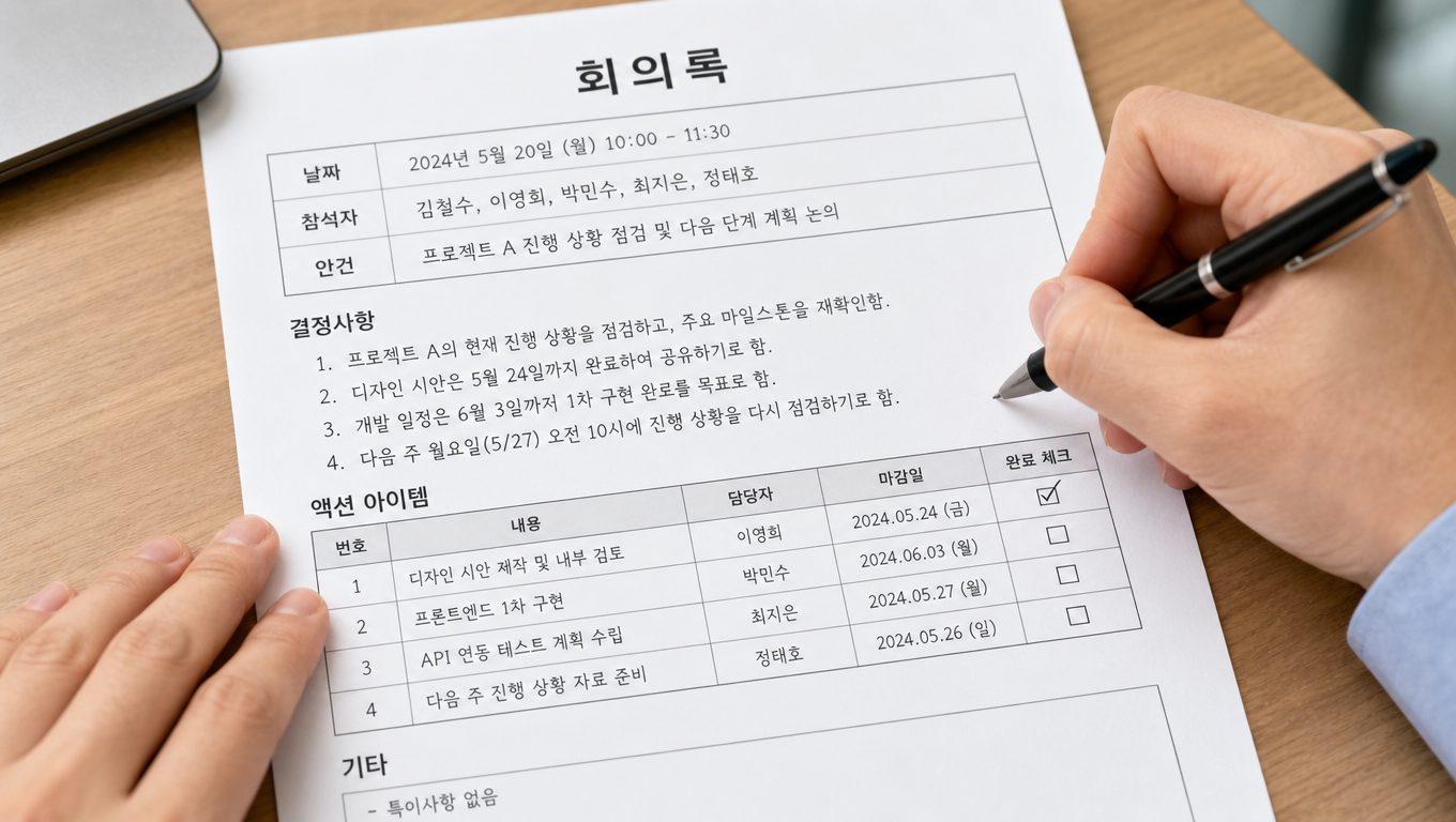 회의록 작성 방법과 회의 메모 차이