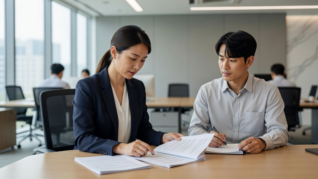 상사가 업무 보고에서 주요 과제 작동 여부를 확인하는 모습