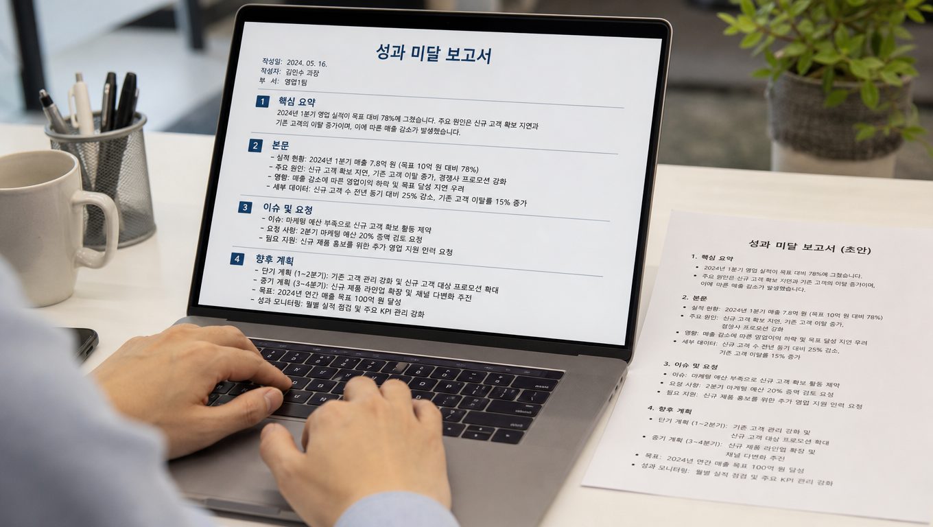 실적 미달 업무 보고서 어떻게 작성하나요