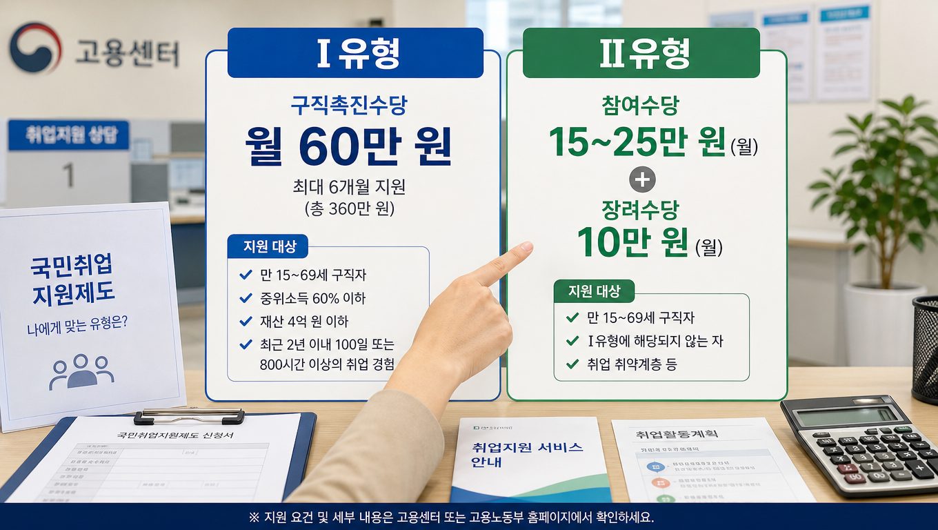국민취업지원제도 I유형 II유형 수당 금액과 신청 방법