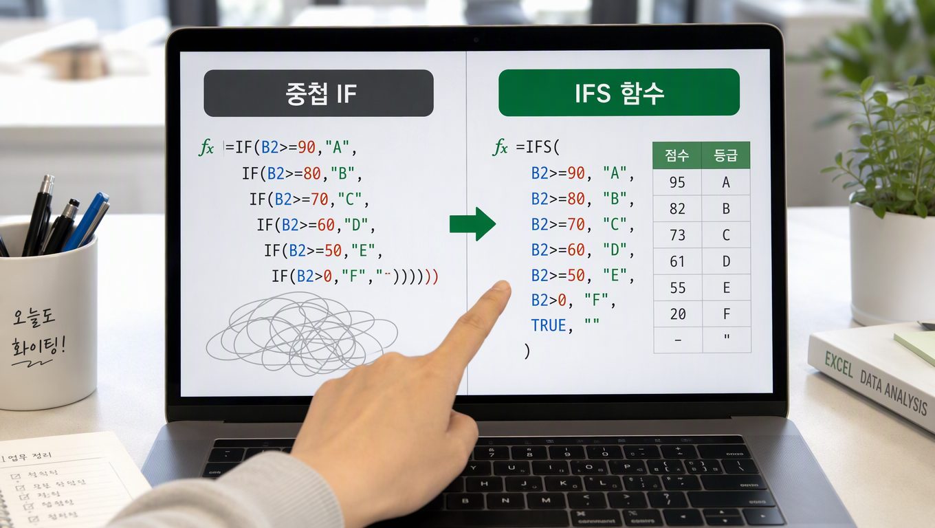 엑셀 IFS 함수 여러 조건 처리와 중첩 IF 비교